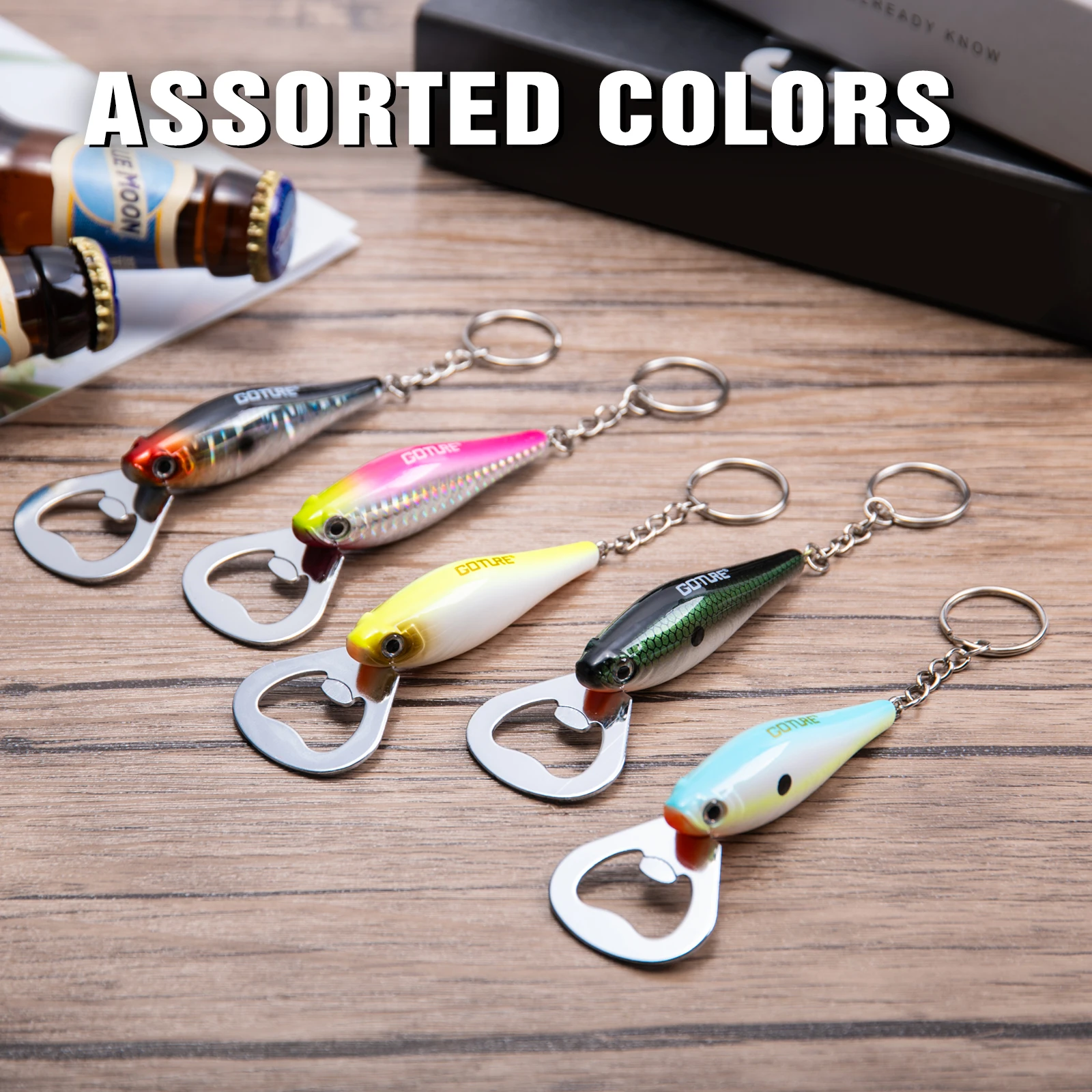 Fishing Lure Kit - Goture 1 ชิ้นตกปลา Lure ที่เปิดขวดเหล็กคาร์บอนปลารูปแบบอุปกรณ์ตกปลาสําหรับเบียร์ Dining