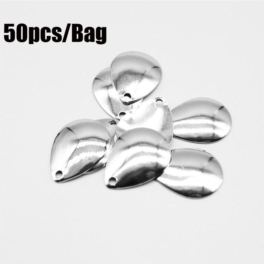 Fishing Lure Spoon - 50 ชิ้น ใบพัดโลหะนิกเกิลเรียบแบบหมุนพร้อมกลิตเตอร์ สำหรับเหยื่อตกปลาแบบ VIB Spoon
