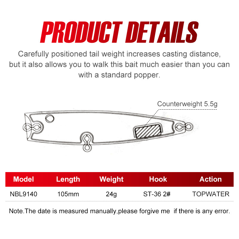 Noeby 105mm 24g Topwater Poppe - Fishing Lure Popper บทวิจารณ์และราคา